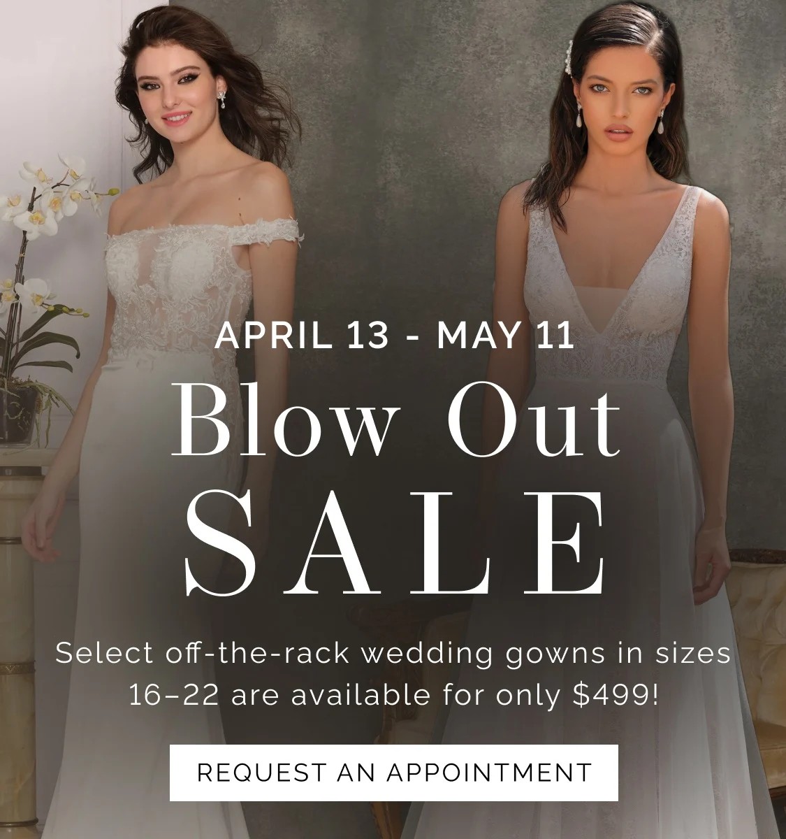 Blow Out SaleMobile banner 3 models wearing white gown