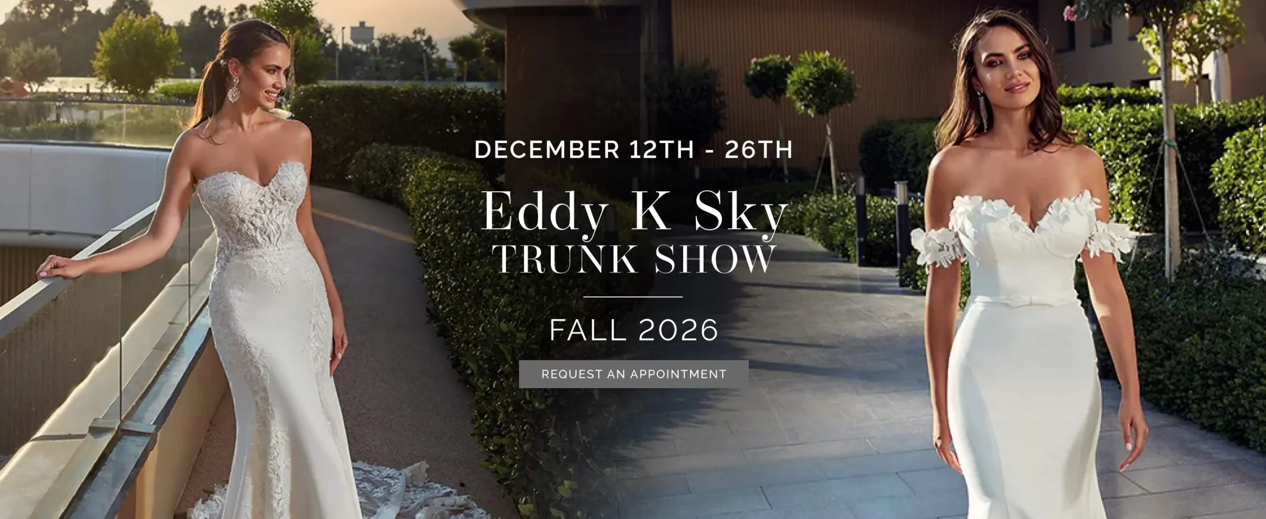 Models Wearing Eddy K Sky gowns, Eddy K Sky Trunk Show desktop banner