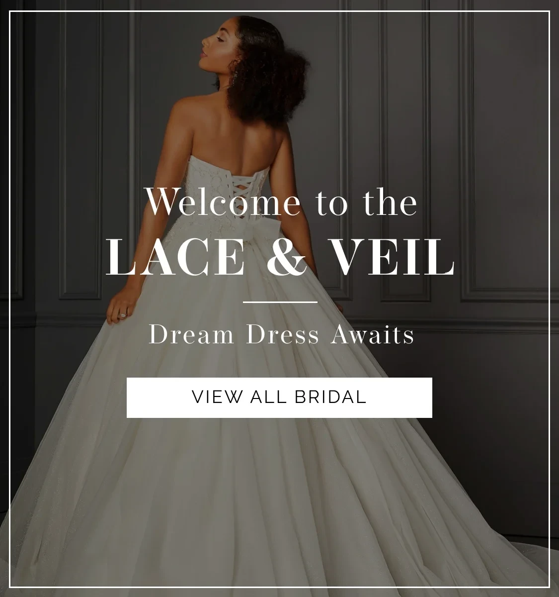 Model wearing House of Wu bridal gown, welcome mobile banner