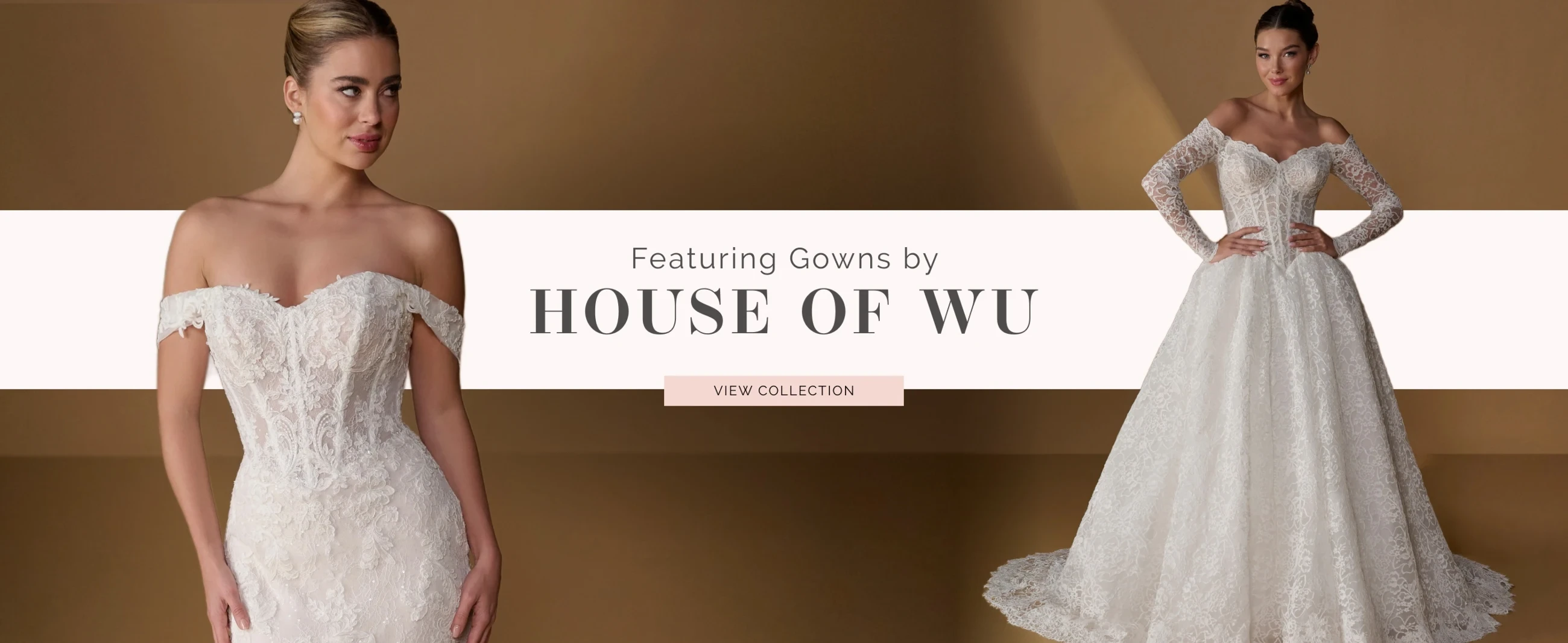 Models wearing House of Wu bridal dresses, desktop banner