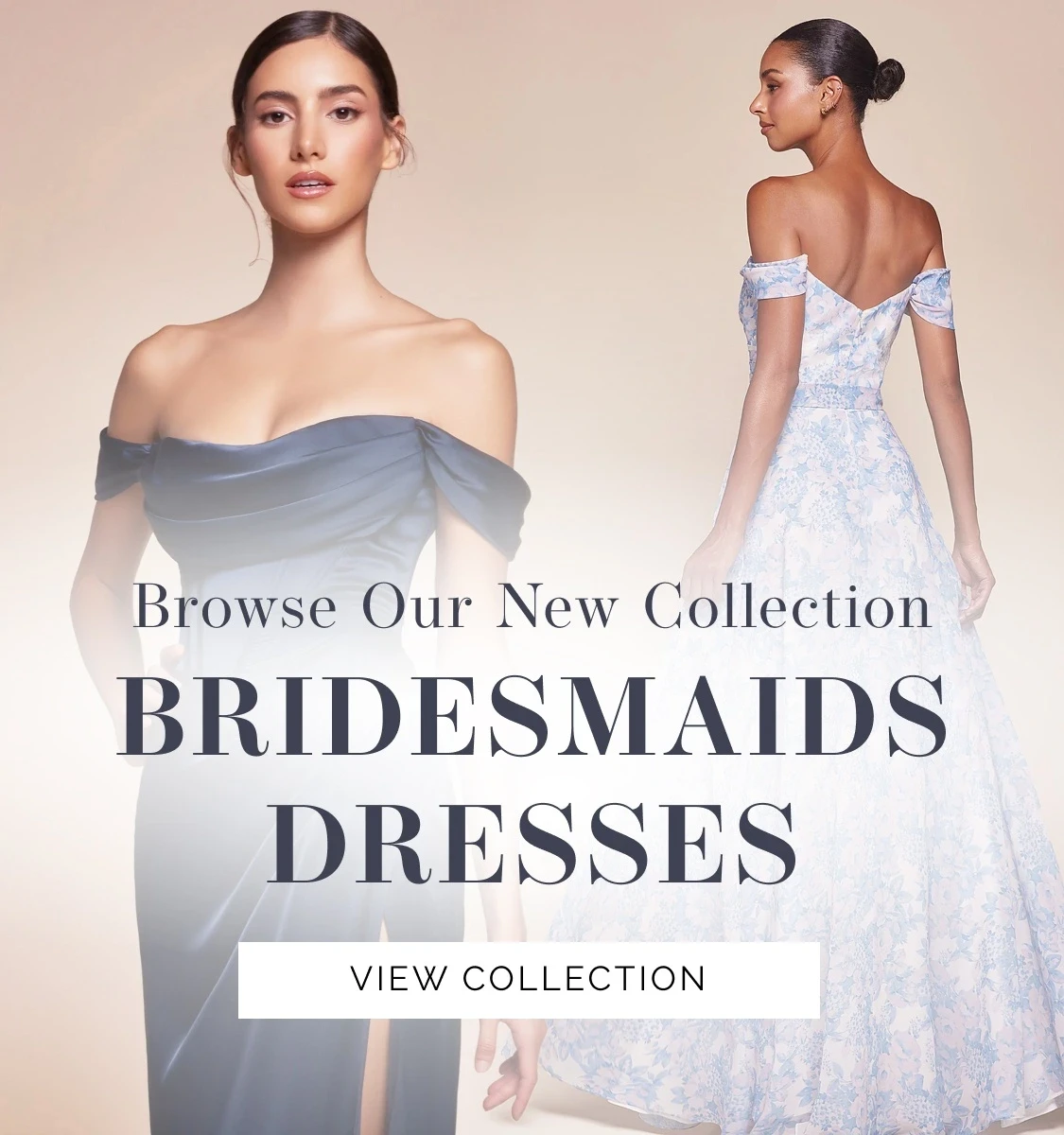 Models wearing bridesmaids gowns, mobile banner