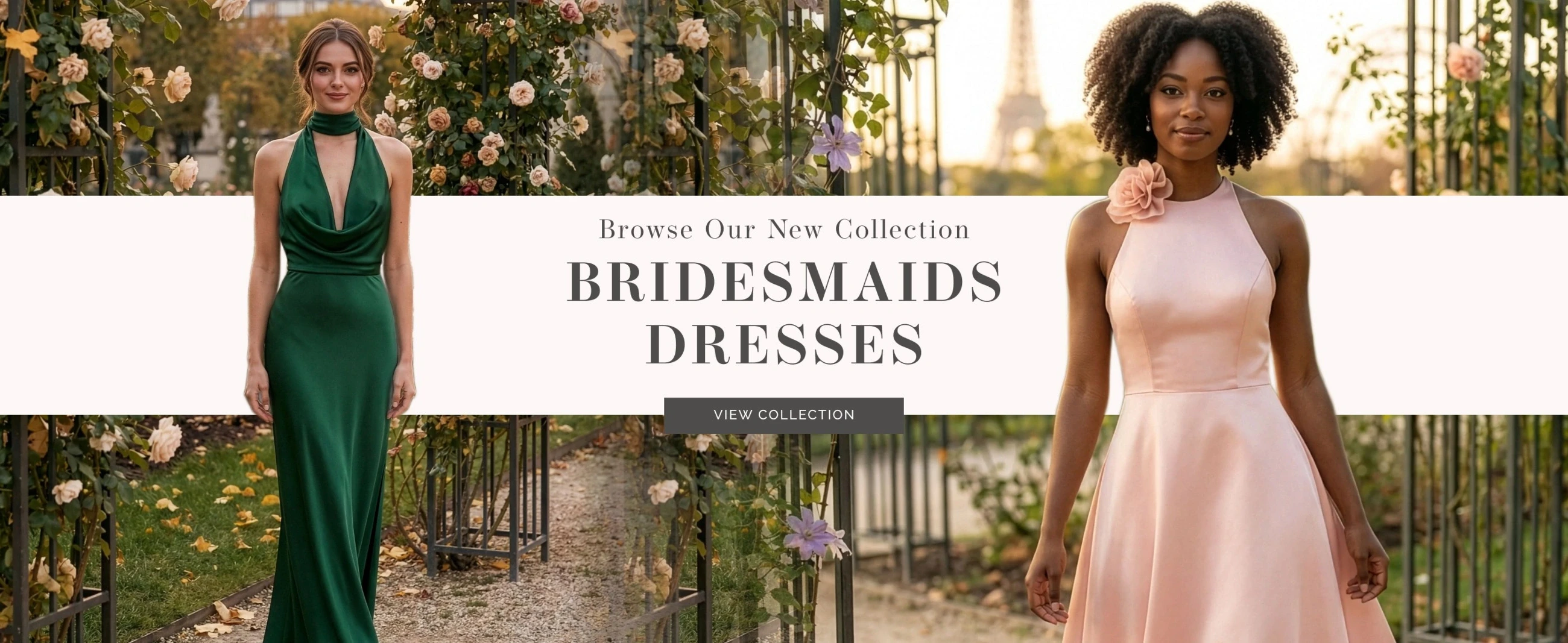 Models wearing Morilee bridesmaids dresses, bridesmaids desktop banner