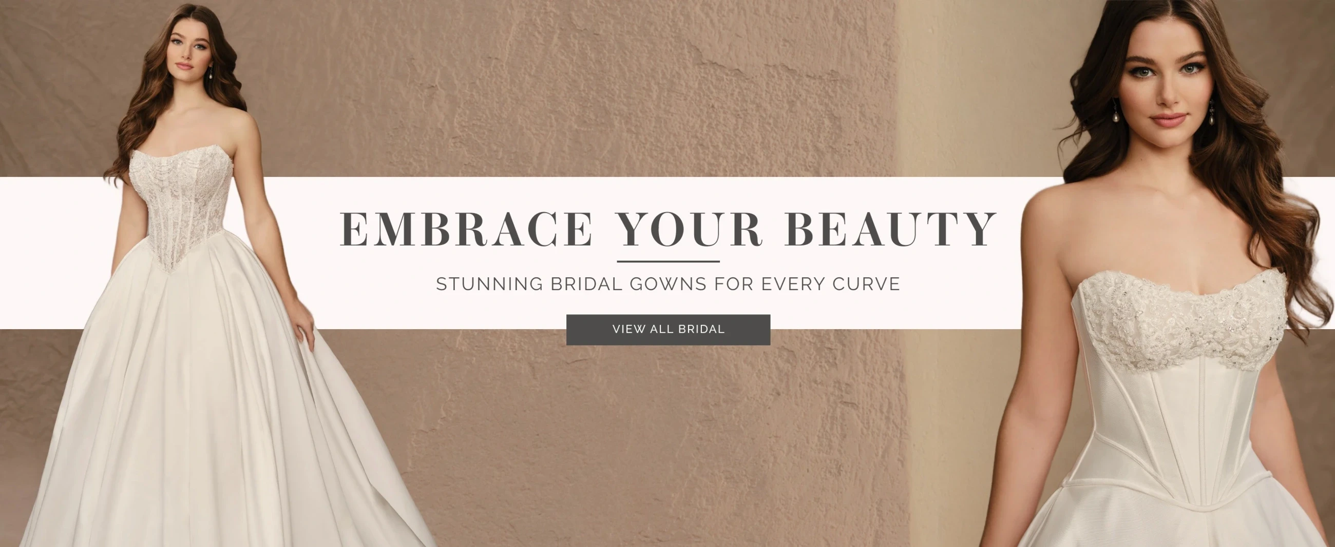 Models wearing Martin Thornburg bridal dresses, desktop banner
