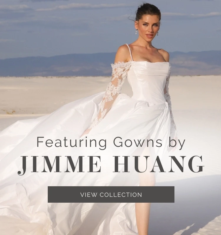 Model wearing Jimme Huang gown, mobile banner