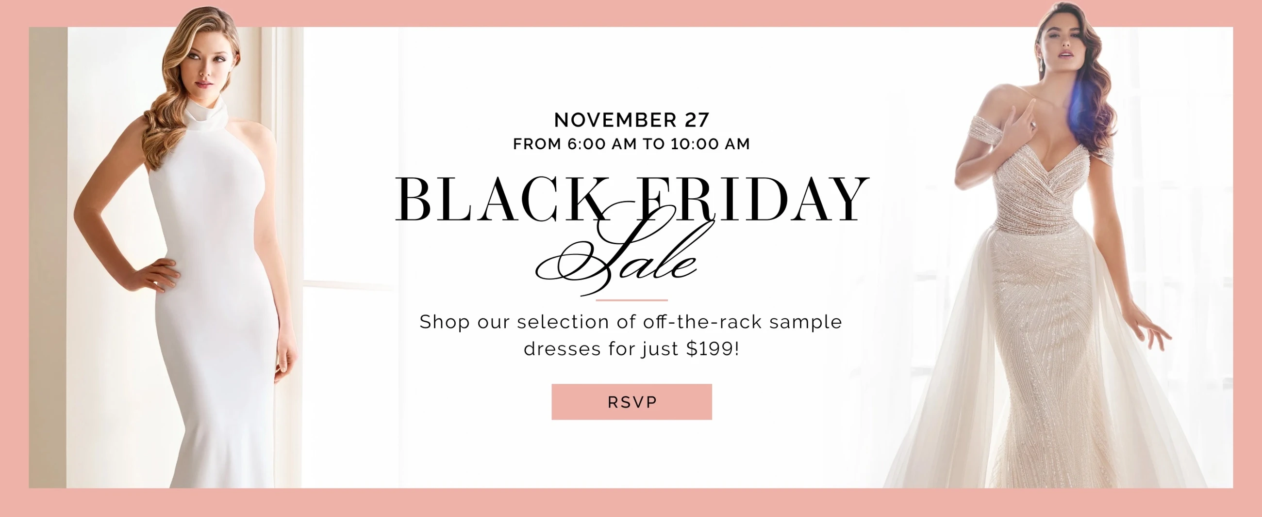Models wearing Bridal Dresses, Black Friday Sale desktop banner