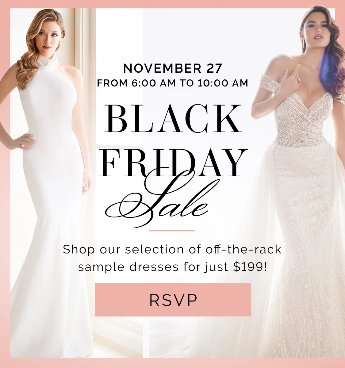 Models wearing Bridal Dresses, Black Friday Sale desktop banner
